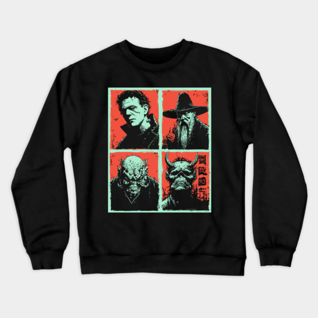 Classic Monsters Retro Horror Collage Crewneck Sweatshirt by TuncGK