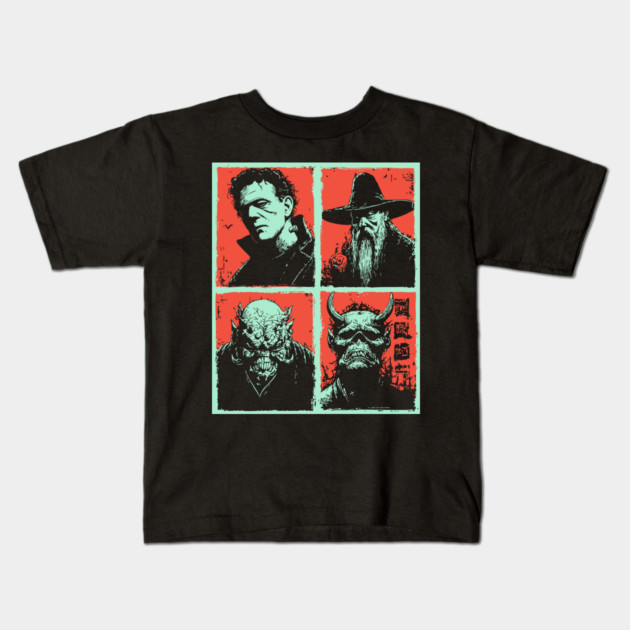 Classic Monsters Retro Horror Collage Kids T-Shirt by TuncGK