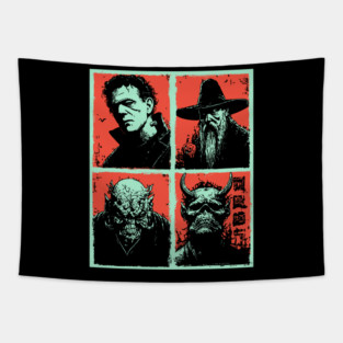 Classic Monsters Retro Horror Collage Tapestry