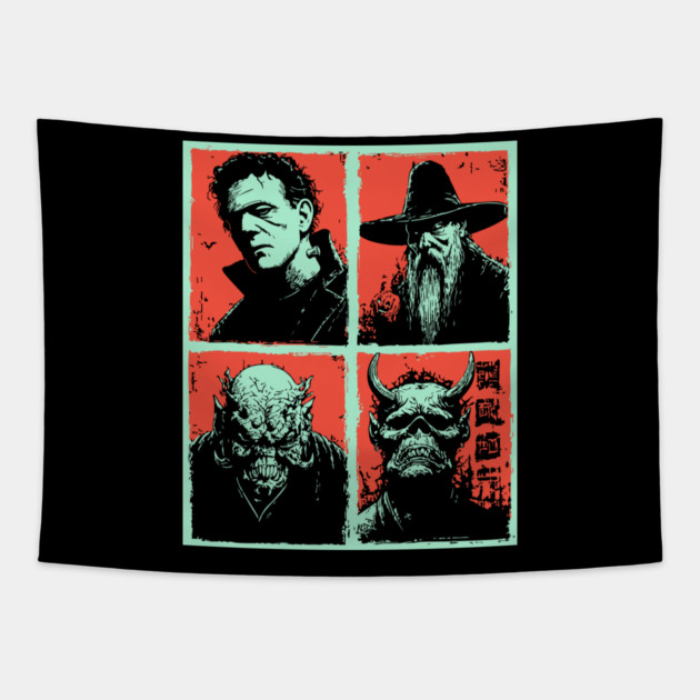 Classic Monsters Retro Horror Collage Tapestry by TuncGK