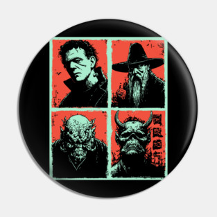 Classic Monsters Retro Horror Collage Pin