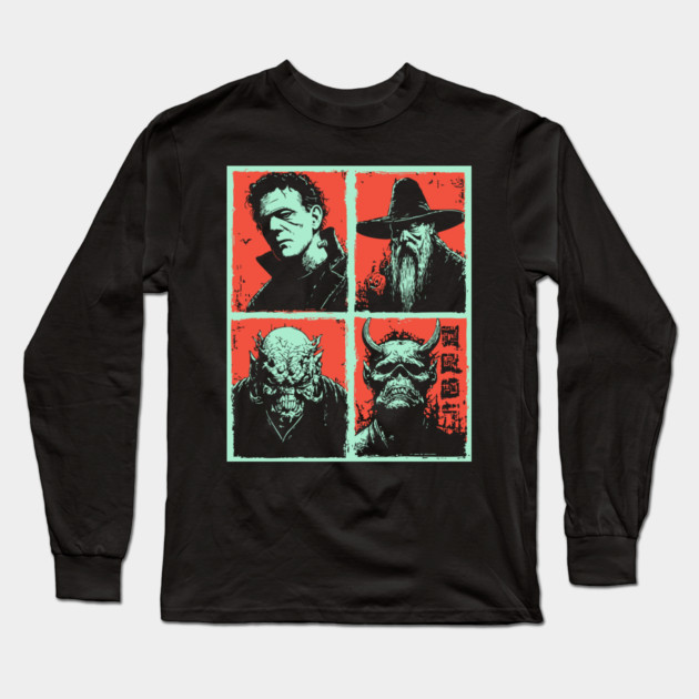 Classic Monsters Retro Horror Collage Long Sleeve T-Shirt by TuncGK