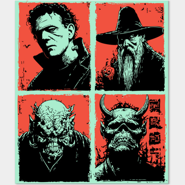 Classic Monsters Retro Horror Collage Wall Art by TuncGK