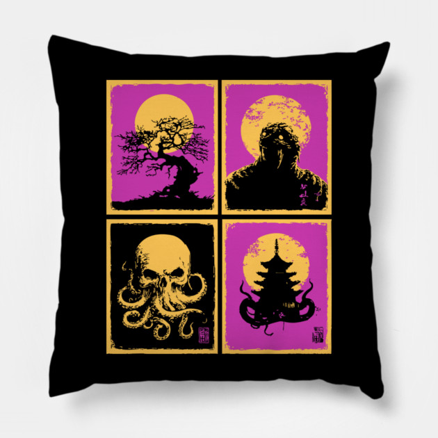 Cthulhu Ukiyo-e - Japanese Lovecraftian Horror Pillow by TuncGK