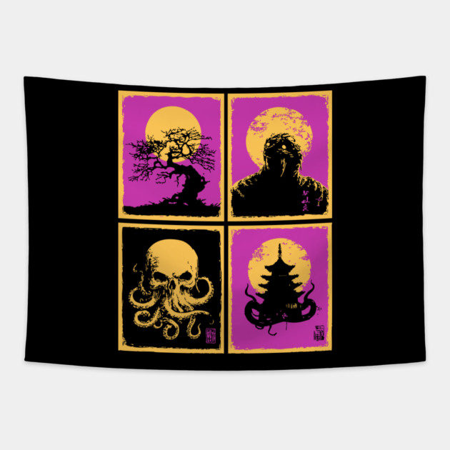 Cthulhu Ukiyo-e - Japanese Lovecraftian Horror Tapestry by TuncGK