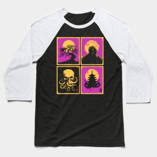 Cthulhu Ukiyo-e - Japanese Lovecraftian Horror Baseball T-Shirt