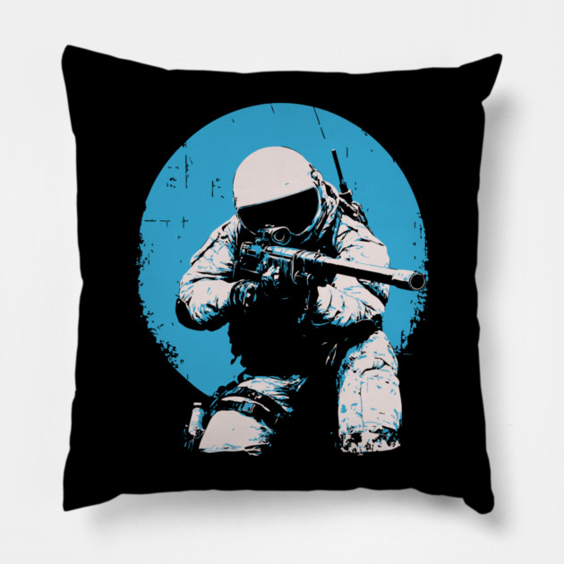 Tactical Astronaut - Retro Sci-Fi Space Soldier Pillow by TuncGK