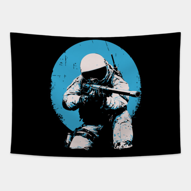 Tactical Astronaut - Retro Sci-Fi Space Soldier Tapestry by TuncGK