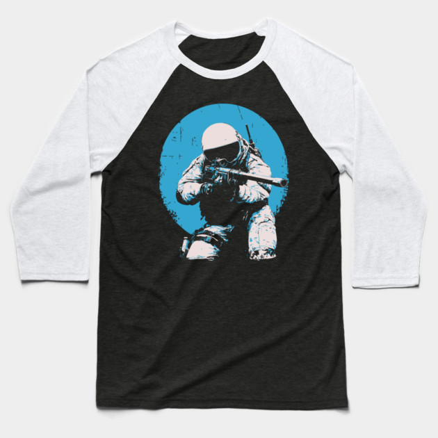 Tactical Astronaut - Retro Sci-Fi Space Soldier Baseball T-Shirt by TuncGK