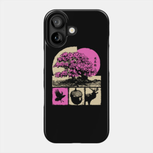 Japanese Nature - Sakura Bonsai and Forest Deer Phone Case