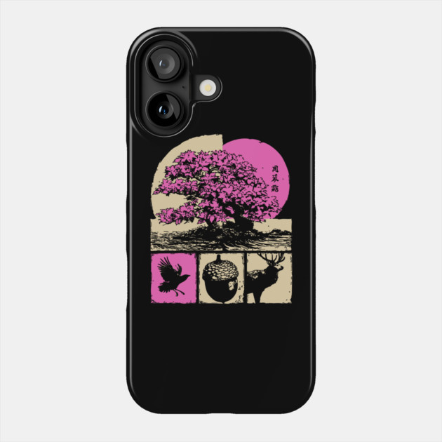 Japanese Nature - Sakura Bonsai and Forest Deer Phone Case by TuncGK