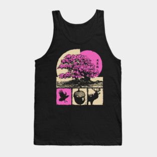 Japanese Nature - Sakura Bonsai and Forest Deer Tank Top