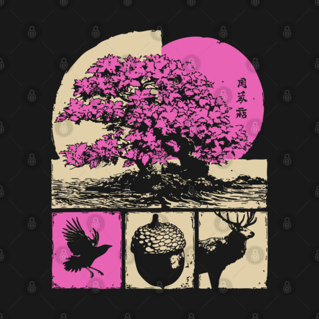 Japanese Nature - Sakura Bonsai and Forest Deer by TuncGK