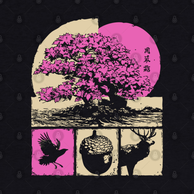 Japanese Nature - Sakura Bonsai and Forest Deer by TuncGK