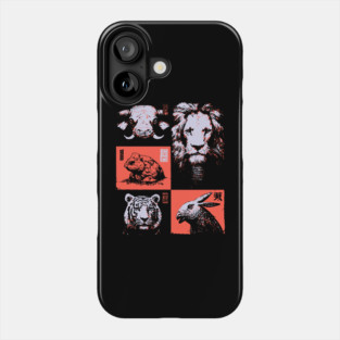 Ukiyo-e Animals - Lion, Tiger, and Capybara Phone Case
