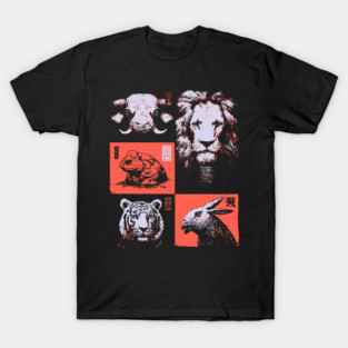 Ukiyo-e Animals - Lion, Tiger, and Capybara T-Shirt