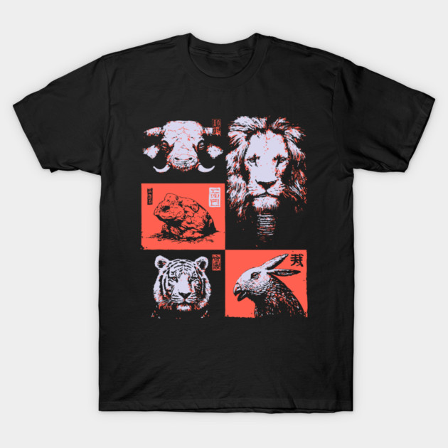 Ukiyo-e Animals - Lion, Tiger, and Capybara T-Shirt by TuncGK