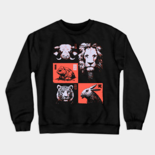 Ukiyo-e Animals - Lion, Tiger, and Capybara Crewneck Sweatshirt