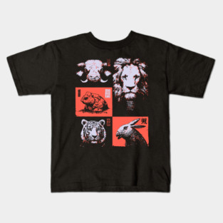 Ukiyo-e Animals - Lion, Tiger, and Capybara Kids T-Shirt