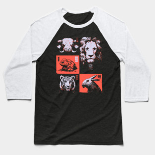 Ukiyo-e Animals - Lion, Tiger, and Capybara Baseball T-Shirt