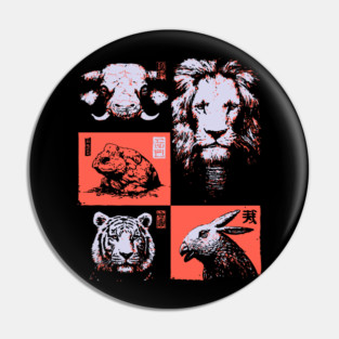 Ukiyo-e Animals - Lion, Tiger, and Capybara Pin