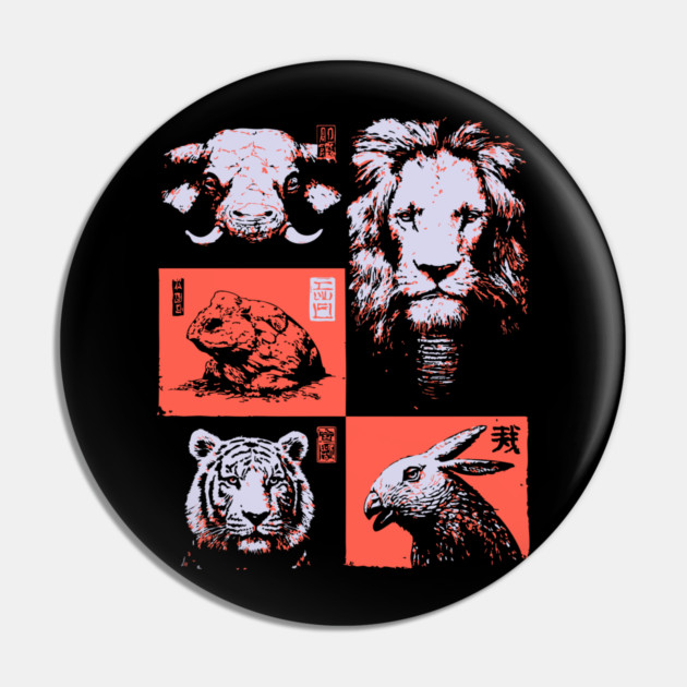 Ukiyo-e Animals - Lion, Tiger, and Capybara Pin by TuncGK