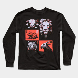 Ukiyo-e Animals - Lion, Tiger, and Capybara Long Sleeve T-Shirt