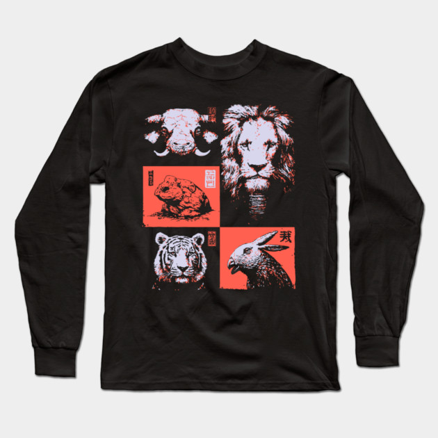 Ukiyo-e Animals - Lion, Tiger, and Capybara Long Sleeve T-Shirt by TuncGK