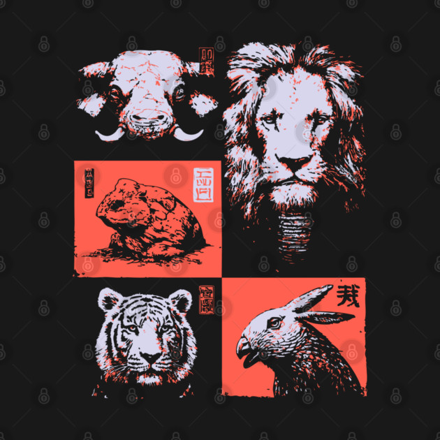 Ukiyo-e Animals - Lion, Tiger, and Capybara by TuncGK