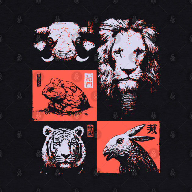 Ukiyo-e Animals - Lion, Tiger, and Capybara by TuncGK