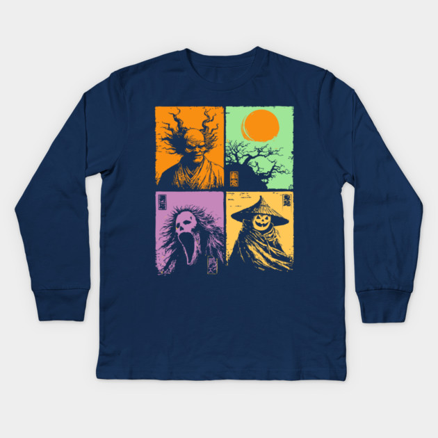 Spooky Japanese Ghosts - Retro Halloween Yurei Kids Long Sleeve T-Shirt by TuncGK