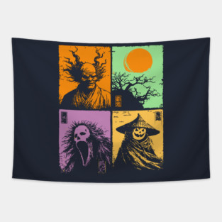 Spooky Japanese Ghosts - Retro Halloween Yurei Tapestry