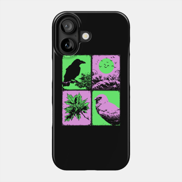 Vaporwave Nature - Japanese Raven and Great Wave Phone Case by TuncGK