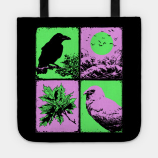 Vaporwave Nature - Japanese Raven and Great Wave Tote
