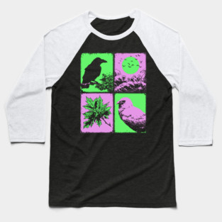 Vaporwave Nature - Japanese Raven and Great Wave Baseball T-Shirt