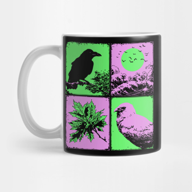 Vaporwave Nature - Japanese Raven and Great Wave by TuncGK