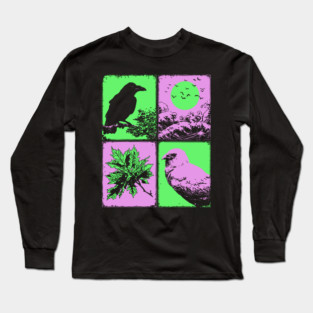 Vaporwave Nature - Japanese Raven and Great Wave Long Sleeve T-Shirt