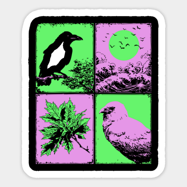 Vaporwave Nature - Japanese Raven and Great Wave Magnet by TuncGK