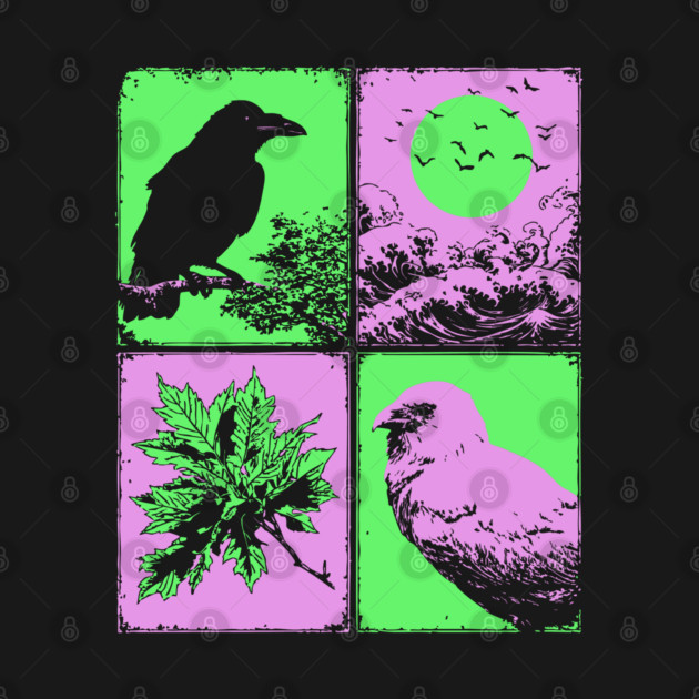 Vaporwave Nature - Japanese Raven and Great Wave by TuncGK