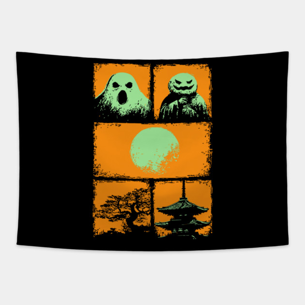 Spooky Japanese Ghosts - Retro Halloween Yurei Tapestry by TuncGK