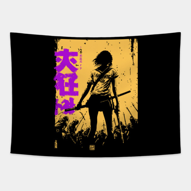 Onna Bugeisha - Retro Female Samurai Warrior Tapestry by TuncGK