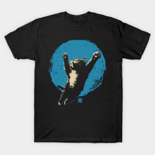 Ukiyo-e Jumping Cat - Japanese Full Moon Neko T-Shirt
