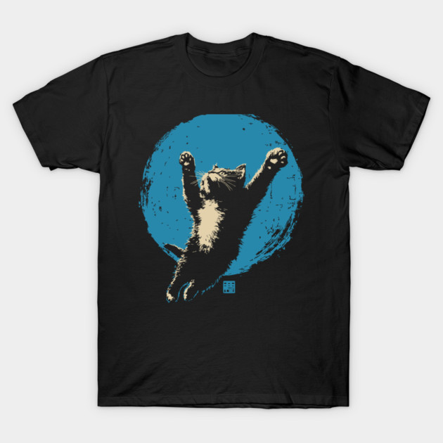 Ukiyo-e Jumping Cat - Japanese Full Moon Neko T-Shirt by TuncGK