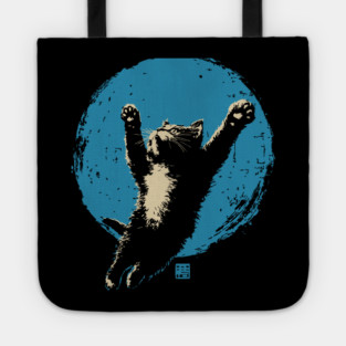 Ukiyo-e Jumping Cat - Japanese Full Moon Neko Tote