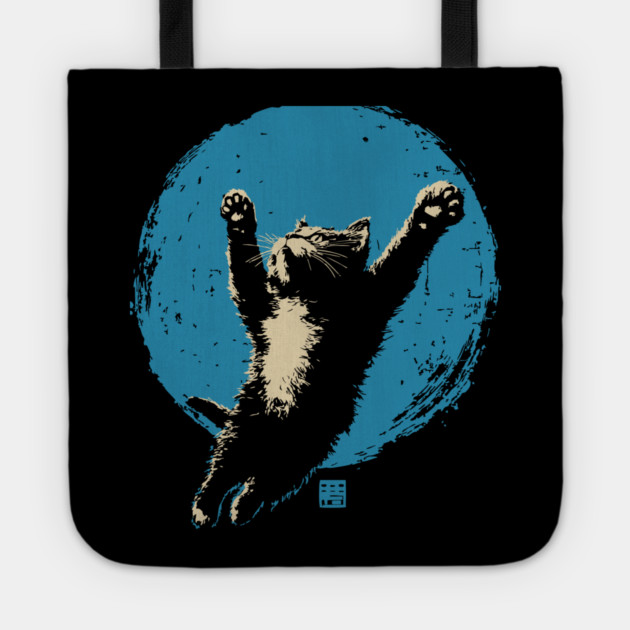 Ukiyo-e Jumping Cat - Japanese Full Moon Neko Tote by TuncGK