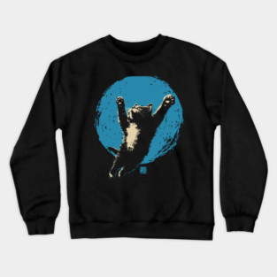 Ukiyo-e Jumping Cat - Japanese Full Moon Neko Crewneck Sweatshirt