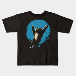 Ukiyo-e Jumping Cat - Japanese Full Moon Neko Kids T-Shirt