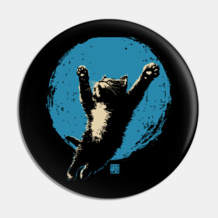 Ukiyo-e Jumping Cat - Japanese Full Moon Neko Pin