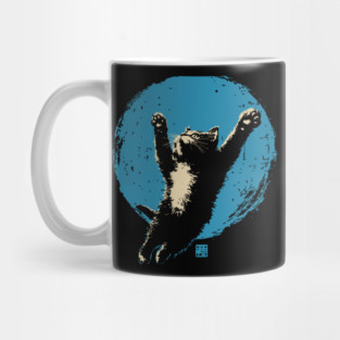 Ukiyo-e Jumping Cat - Japanese Full Moon Neko Mug