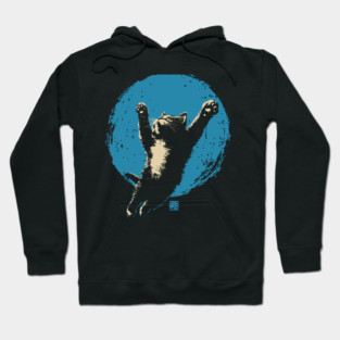 Ukiyo-e Jumping Cat - Japanese Full Moon Neko Hoodie